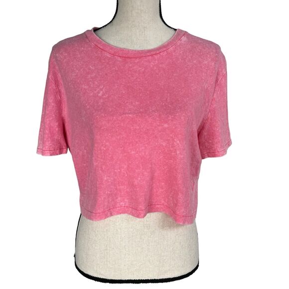 Aero JRS Small 80's Boxy Cropped Tee T-Shirt Top Short Sleeve Stretch Pink - Picture 1 of 6